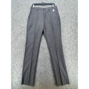 Versace Collection Mens Charcoal Gray Medusa Logo Leather Trim Dress Pants